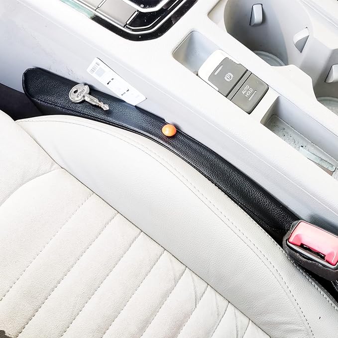 LIBRALUX Leather Seat Gap Filler, No Drop Seat Guard Universal for Car SUV, Truck to Fill The Gap Between Seat and Console Black Crevice Plug Drop Blocker Stopper Catcher 2 Pack LB