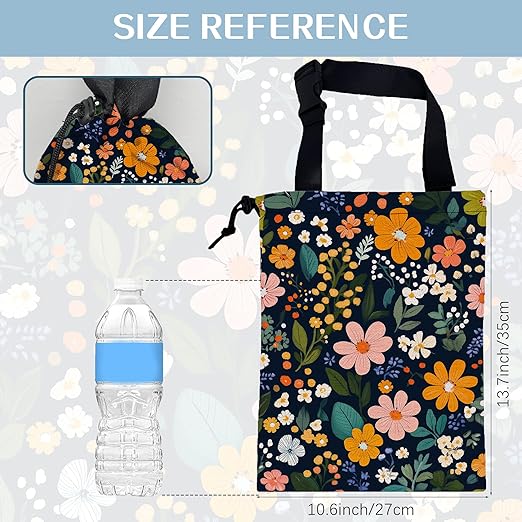 Colorful Flowers and Plants Car Garbage Bag,Small Car Trash Bag Hanging,Drawstring Car Garbage Bag with Adjustable Buckle for Car Back Seat,SUVs,Camping,Road Trips