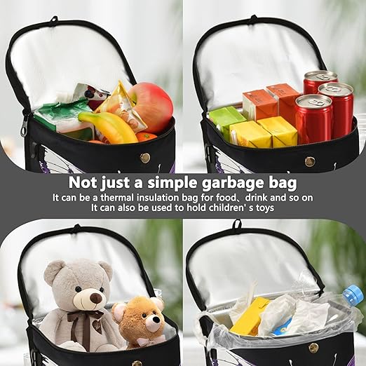 MNSRUU Car Trash Can with Lid, White Purple Dual Color Butterfly Car Trash Bag Hanging Organizers and Storage for Front Back Seat, Leak-Proof Trash Bin