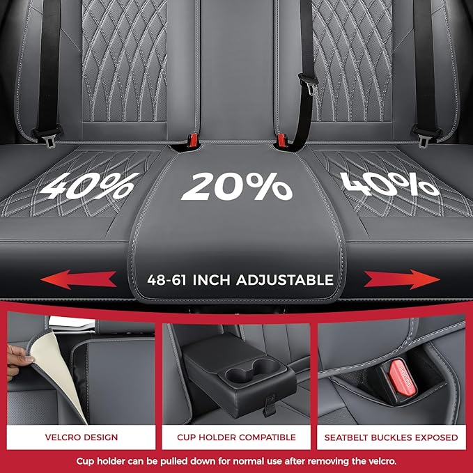 FREESOO Gray Car Seat Cover Full Set - Faux Nappa Leather Seat Covers for Cars, Luxury Breathable Waterproof Front Seats Cushion Protectors with Lumbar Support, Universal Fit for Sedans SUVs Pickups