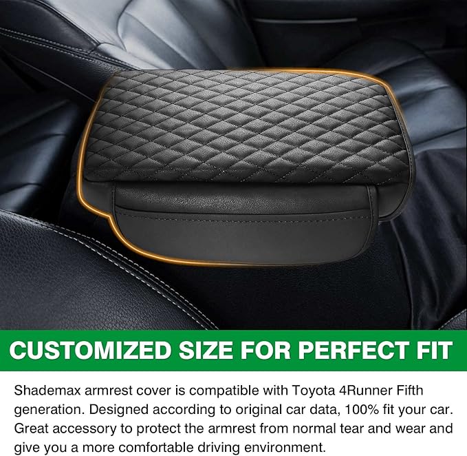 Shademax Center Console Cover Car for Toyota 4Runner 2024 2023-2020 Accessories, Automobile Armrest Cover Cushion Pad PU Waterproof with Side Storage Pocket for Console Lid Protector Anti-Scratch