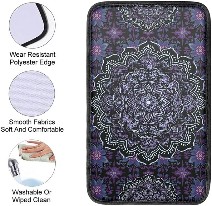 Purple Mandala Car Center Console Cover Soft Protector Armrest Console Cover Car Center Console Cover Accessories Universal Fit Most Cars Women Men