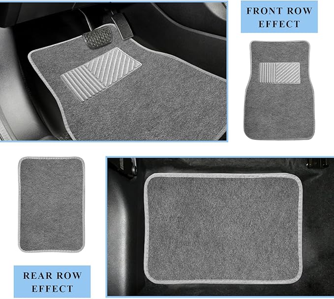 4PCS Car Floor Mats, Waterproof Non-Slip Car Floor Liners with Safety Heel Pad, All-Weather Wear-Resistant Mats Heavy Duty Universal Carpets for Truck SUV Van Sedan (Gray)