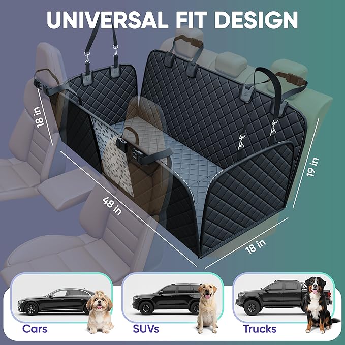Sajoda Hard Bottom Dog Car Seat Cover for Back Seat, 900D Oxford Waterproof Pet Seat Extender Supports 400lbs, Car Seat Protector and Hammock for Dogs, Compatible with Car, Small SUV & Truck