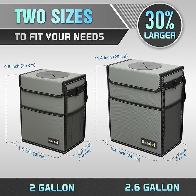 K KNODEL Car Trash Can, Waterproof Garbage Can, Trash Bag with Lid, Leak-Proof Car Bin, Trash Hanging Bag for SUV (Medium, Gray)