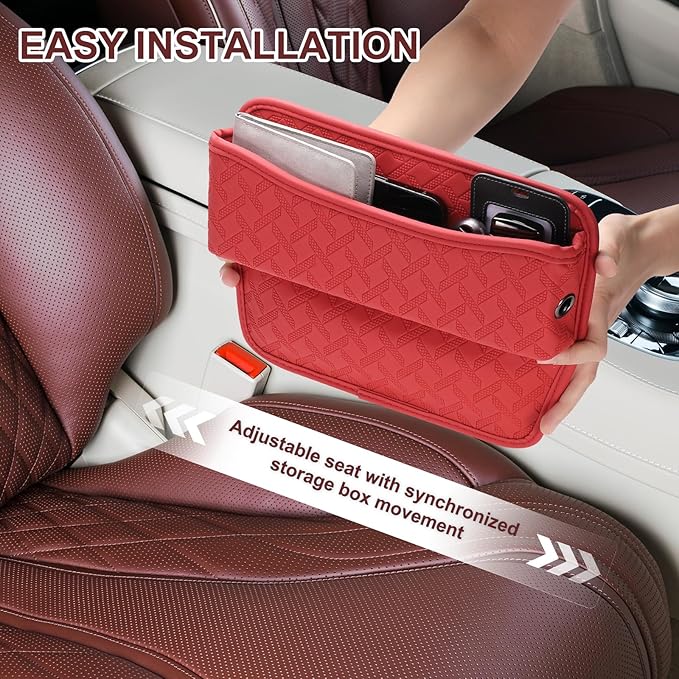 HARFINGTON Car Seat Gap Filler Organizer 11.5 x 8 x 2.1 Inch Leather Universal Car Organizer Storage Box Between Seat and Console for Phone Sunglasses Keys, Coffee