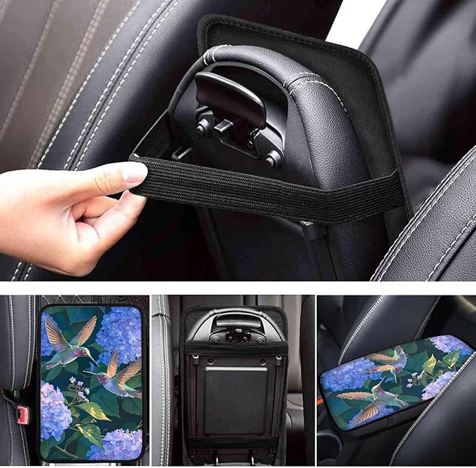 Flower Hummingbird Thin Car Armrest Pads Auto Armrest Box Cover Comfortable Middle Storage Organizer Pad Universal Style Car Accessories Decor