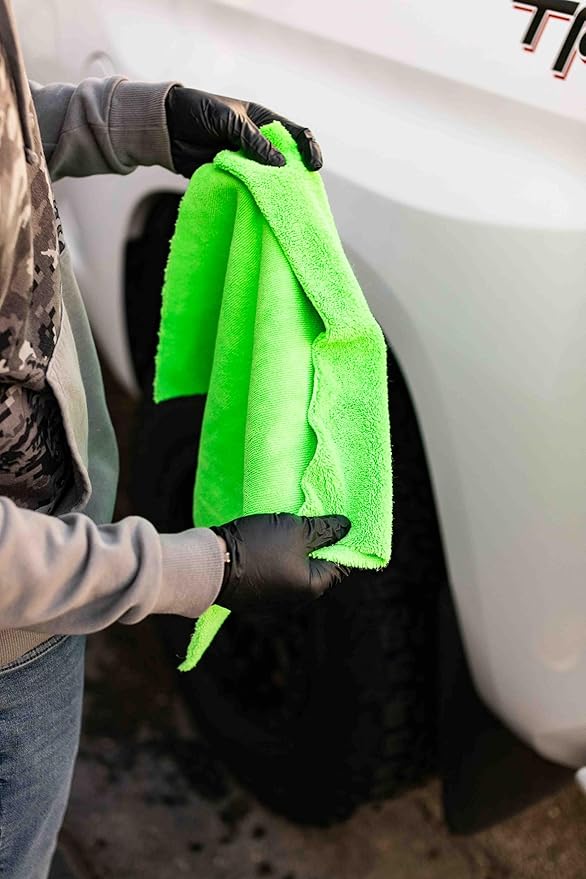 The Rag Company - Creature Edgeless Auto Detailing Towels (10-Pack) Professional 70/30 Blend, Dual-Pile Plush Microfiber, Buffing & Polishing, 420gsm, 16in x 16in, Lime Green
