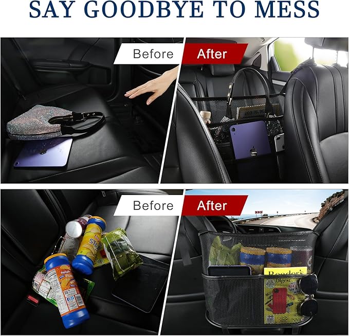 Cavalcade Car Net Pocket, Back Seat Mesh Organizer, Automotive Console Handbag Holder, Netting Pouch Storage Bag for Car, Barrier of Backseat Pet Kids, Black