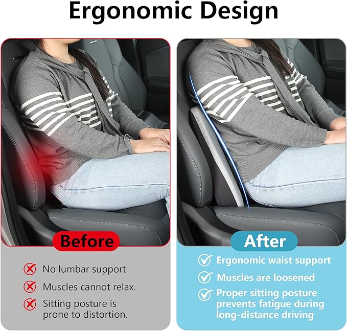 Car Seat Cushion, 2 in 1 Car Seat Cushion or Lumbar Support, Ergonomic Memory Foam Seat Cushions for Car Truck Sedan Home Office, Grey