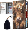 Car Registration and Insurance Card Holder for Women Men, Waterproof PU Leather Glove Box Car Organizer with Magnetic Shut, Vehicle Document Holder for Driver License,Cards, Cow and Flowers Pattern