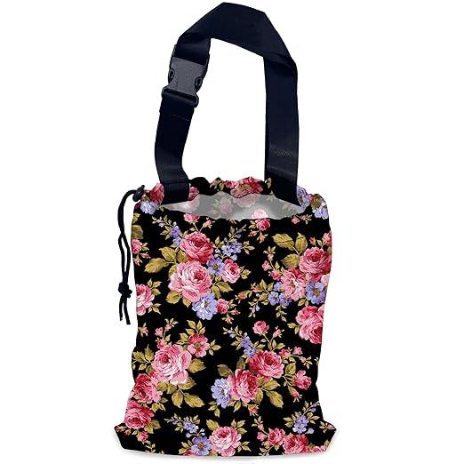 NHNXHWIA Pink Roses Car Garbage Bag,Hibiscus Waterproof Small Car Trash Bag Hanging Back of Seat,Drawstring Hanging Car Trash Bag with Adjustable Buckle for Car Accessories
