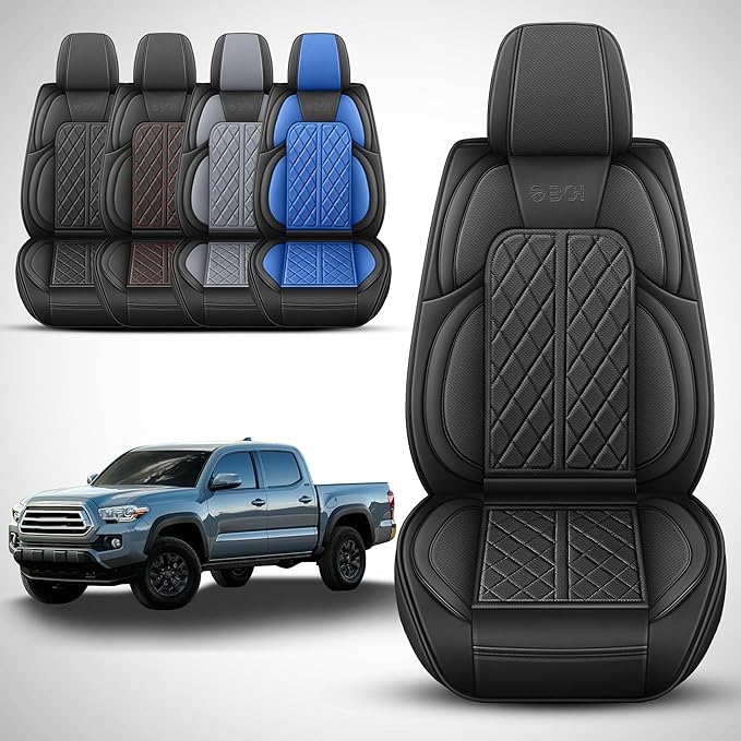 DuDuWang Car Seat Covers Custom Fit for Toyota Tacoma 2016-2023 Breathable Waterproof Faux Leather Protective Seat Cover with Pickup Truck (Black, Full Set)
