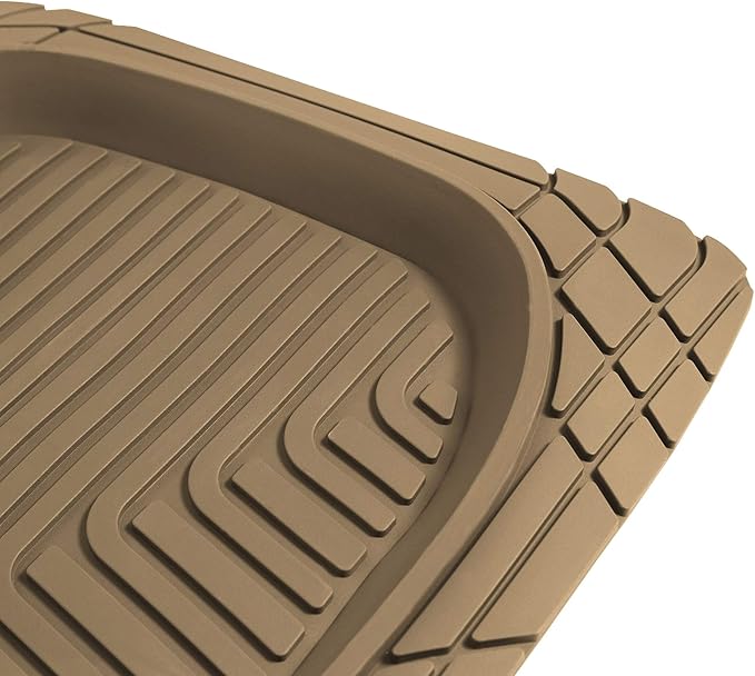 FH Group Universal Fit Heavy Duty Rubber Trimmable Tray Liners Automotive Floor Mats fits Most Cars, SUVs, and Trucks, Full Set Beige