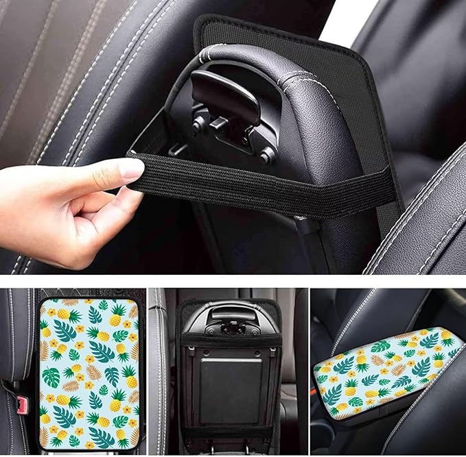 Monstera Leaf Auto Armrest Seat Box Cover Dust-Proof Car Center Console Armrest Cushion Cover Pad Protector Decorative Hawaii Fruit Car Accessories for Auto Vehicles SUV