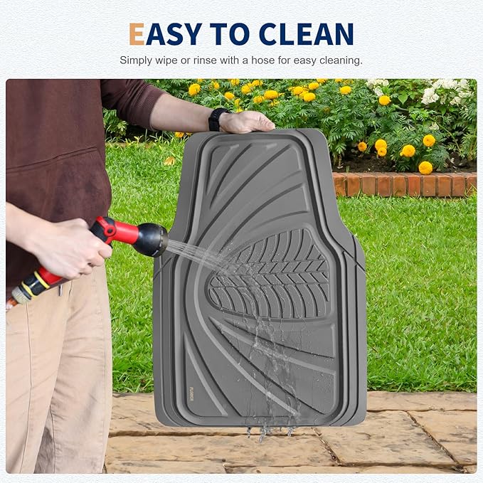 FLORICH Car Floor Mats, Waterproof Universal Heavy-Duty 4 Pieces Rubber Floor Mats for Cars, Full Set Car Mats with Anti-Slip Backing Fit for Most SUV, Vans,Trucks, Sedan(Grey)
