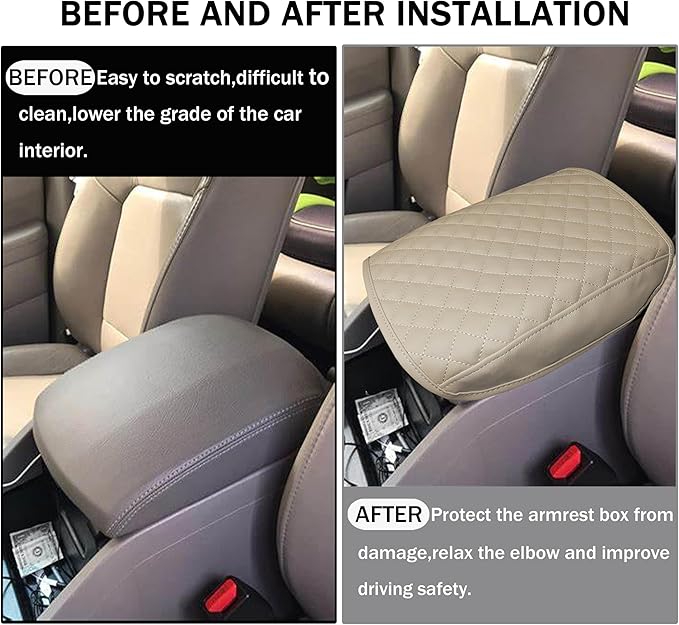 SENSHINE Armrest Cover for Honda Pilot Accessories 2009 2010 2011 2012 2013 2014 2015 Center Console Cover Anti-Scratch Leather Armrest Decoration for Honda Pilot Interior Accessories (Beige Trim)