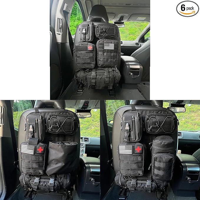MEAUTELE 8 Pack Tactical Molle Car Seat Back Organizer Vehicle Panel with 7 Detachable Molle Pouch for Car Truck Ford Jeep Vehicle Automotive Organizer For Man Combined On Demand (7 Pouches)