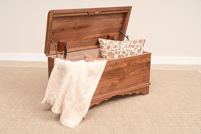 Rustic Red Door Co. Cedar Hope Chest with Waterfall Top, Amish Made Wooden Storage Trunk Box for Bedroom, Blanket, Clothes, Anti-Slam Hinges and Lock, 36", Walnut Wood, Natural Stain