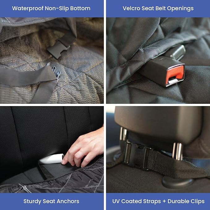 4Knines Dog Hammock for Full Size Trucks & Large SUVs (XL, Black) – Bench Seat Covers for Trucks with 60/40 Split Seats - Armrest & Seatbelt Access – Waterproof, Easy Install, Machine Washable