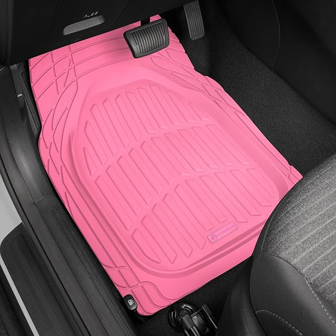 CARBELLA Rubber 4-Piece Pink Car Floor Mats - Universal Trim To Fit All Weather Champagne Pink Car Accessories - Girl Car Accessories for Women & Cute Car Mats for Women, Girly Car Decor, Truck, & SUV
