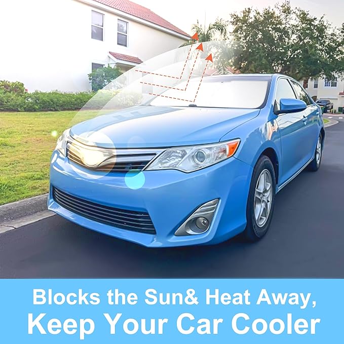 Windshield Sun Shade Custom Fit for 2012 2013 2014 2015 2016 2017 Toyota Camry Accessories Foldable Sunshade Sun Blocker Protect Car from Sun Rays & Heat Damage Keep Car Cooler
