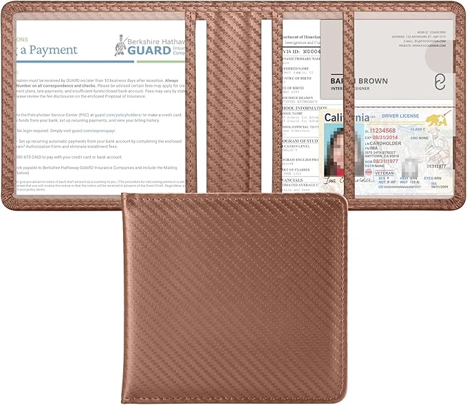 Tavonis Car Registration and Insurance Card Holder，Small Glove Box Organizer for Men and Women，Car and Truck Driver License, Documents, Card Storage Accessories，Brown