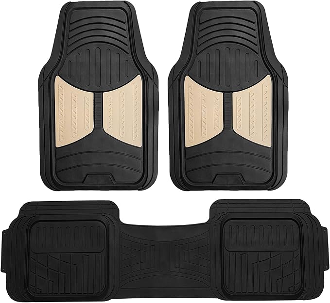 FH Group Car Floor Mats - Heavy-Duty Rubber Floor Mats for Cars, Universal Fit Full Set, Trimmable Automotive Floor Mats, Climaproof Floor Mats for Most Sedan, SUV, Truck Floor Mats Beige