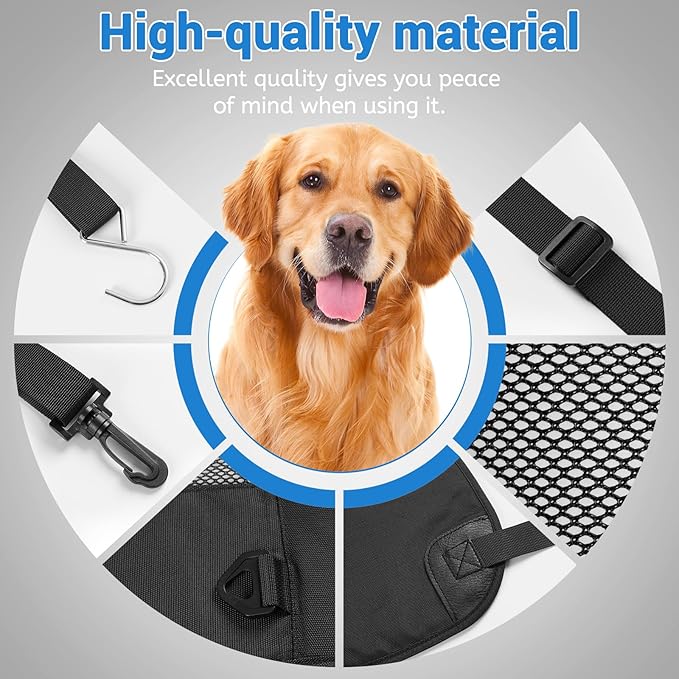 Wellbro Dog Car Backseat Barrier, Padded and Durable Nylon Net Pet Barrier, Vehicle Travel Dog Fence with 2 Mesh Windows, for Safe Driving, Easy to Install and Adjust for All Cars