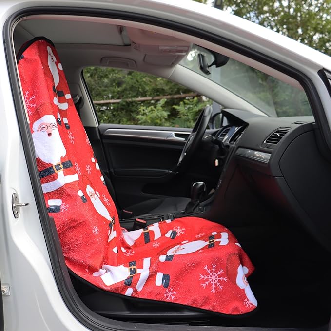LoyaGour Car Seat Cover Protector Front Seats,for Gym Workout,Running,Swimming,Beach and Hiking,Waterproof Sweat Towel Bucket Seat Covers for Cars SUV Trucks (Santa Claus, 2Pcs)