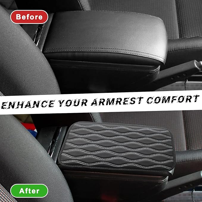 Car Center Console Pad, Waterproof PU Leather Auto Armrest Box Cover, Comfortable Vehicle Arm Rest Protector Cushion Pad for Car SUV, Universal Car Accessories (Black+White)