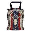 Bucks Antlers Skull Car Garbage Bag,American Flag Small Car Trash Bag Hanging Back of Seat,Drawstring Car Trash Bag with Adjustable Buckle,Car Accessories for Camping Travelling