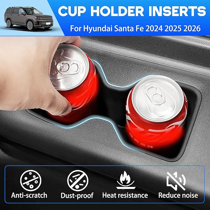 6PCS Cup Holder Inserts & Wireless Charging Protective Mat for Hyundai Santa Fe 6/7 Seat 2026 2025 2024 Accessories - Front Center Console/2nd/3rd Row Cup Holders Organizer Wireless Charger Pad