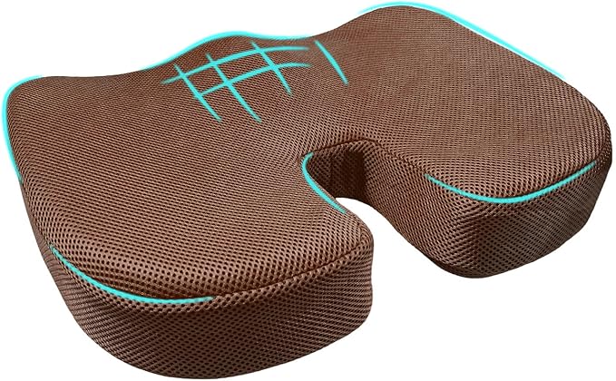 Car Seat Cushion, Memory Foam Cushion for Tailbone Pain & Sciatica Relief, Ergonomic Seat Cushion Comfortable Chair Relief Pillow for Car Office Wheelchair, car Accessories (Coffee, Mesh)