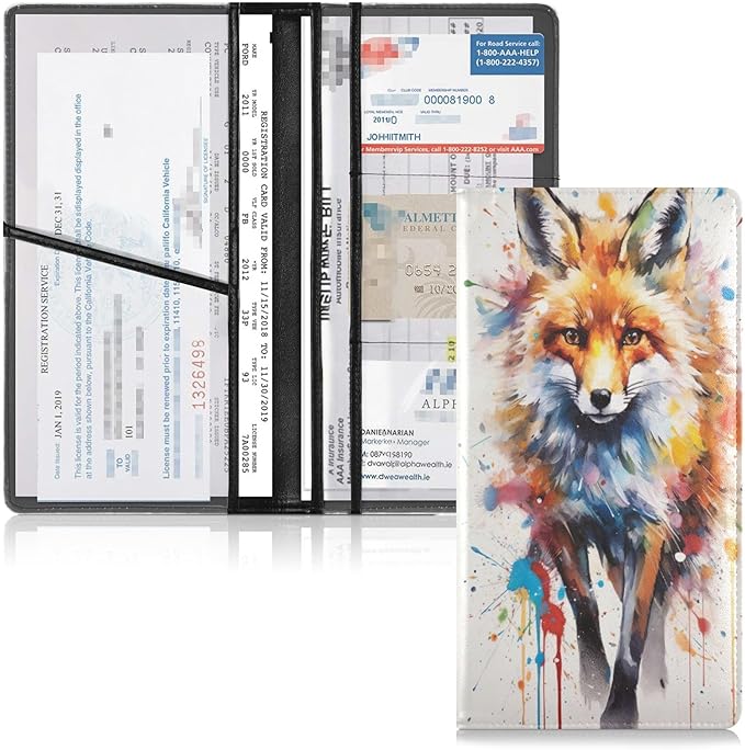 Cute Fox Animal Car Registration and Insurance Holder Vehicle Glove Box Organizer Car Accessories Wallet Case for Women Men 202a4856