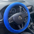 Fluffy Steering Wheel Cover, Short Plush Auto Accessories for Men and Women with Inner Ring Universal 15 Inch (Blue)