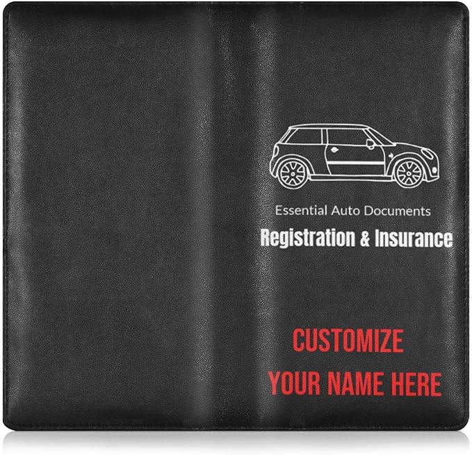 Caihoyu Custom Car Registration and Insurance Card Holder Personalized Leather Glove Box Organize Men Women Wallet Accessories Case for Cards, Essential Document Driver License Black