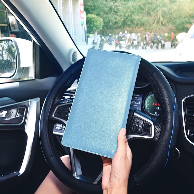Caihoyu Custom Car Registration and Insurance Card Holder Personalized Leather Glove Box Organize Men Women Wallet Accessories Case for Cards, Essential Document Driver License Light Blue