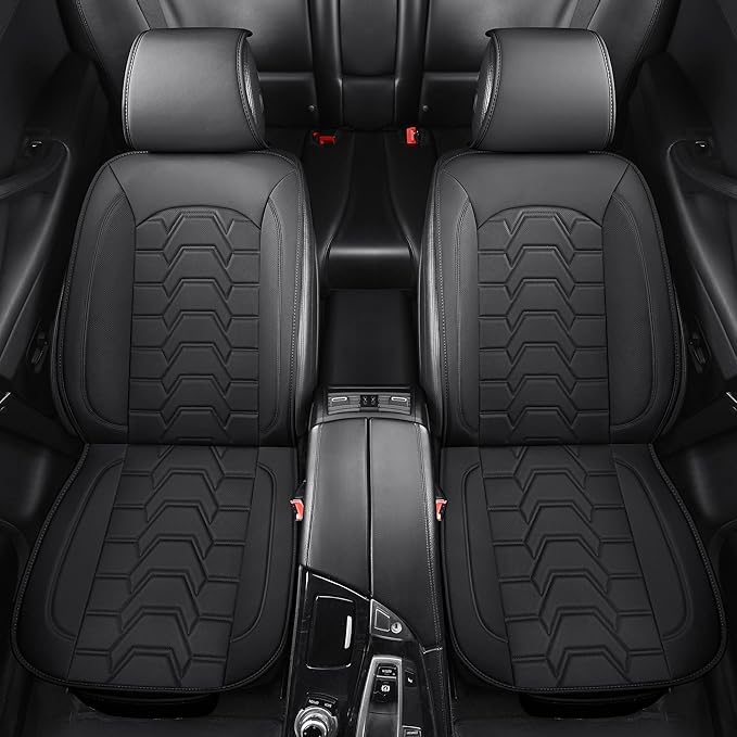 hoozoom Leather car Seat Covers Breathable Car Seat Protector Front seat Covers Universal Fit for 95% Car Truck SUV Van Vehicles （Black，2PCS）