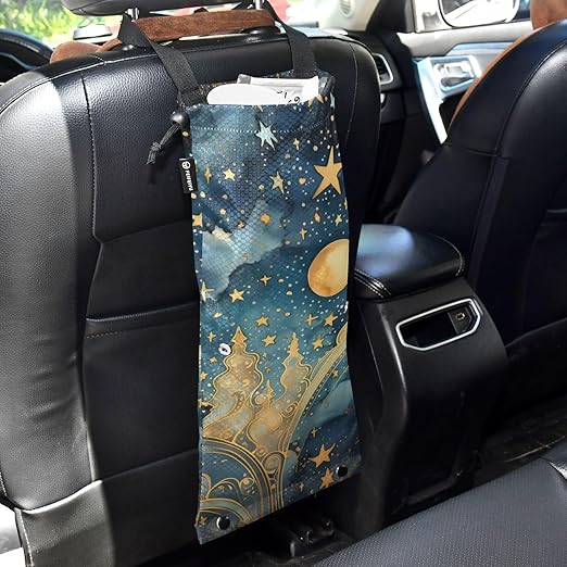 ALAZA Hanging Car Trash Bags Garbage Bag Trash Can for Back Seat Small Galaxy Mistery 17 Washable Storage Bag Retractable 2 Pack