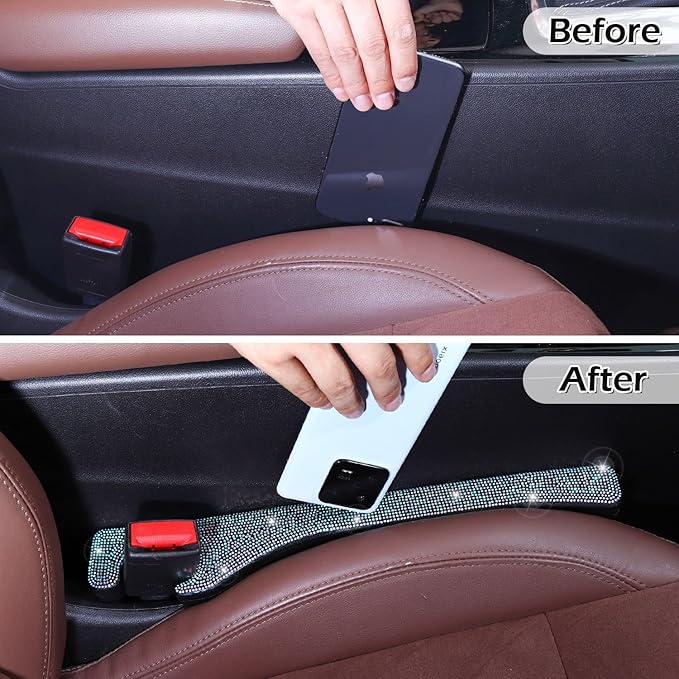 Briwill Bling Seat Gap Filler Handmade Crystal Rhinestone Diamond Bling Gap Filler for Car SUV Truck Colorful Bling Car Accessories for Women(AB Color)