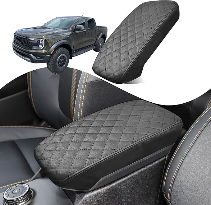 Center Console Cover Compatible with Ford Ranger 2024 2025 2026 XL/XLT/Lariat/Raptor Leather Armrest Box Cushion Cover Middle Console Pad