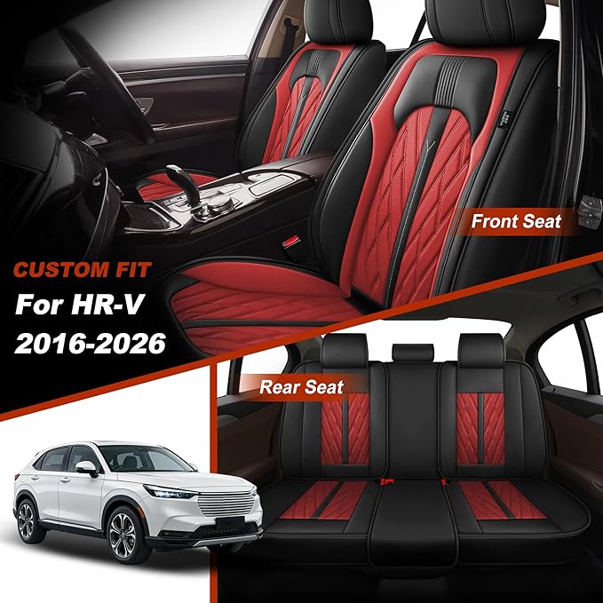 TTX LIGHTING Seat Covers Fit for Honda HRV/HR-V 2016-2026 Seat Covers Full Set Car Seat Covers Faux Leather Breathable Waterproof Car Seat Protector (5 Seats, Black&Red)