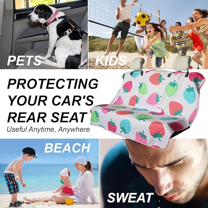nbnhxnff Sweat Towel Car Seat Cover Protector Rear Seats for Gym Workout, Running, Swimming, Beach and Hiking, Waterproof Universal Seat Cover for Car, Trucks, Van & SUV(Strawberry, 1pcs Rear Seat)