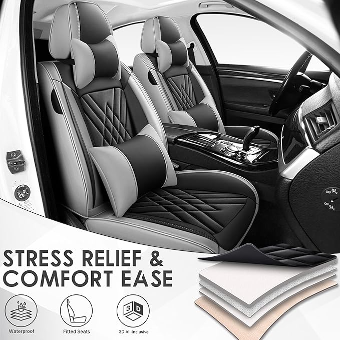 JGDL Car Seat Covers for Subaru Crosstrek 2016-2026, 5 Piece Set Nappa Leather Non-Slip Seat Protectors, Breathable Seat Cover Set. (Deluxe 5 Seats, Black Grey)