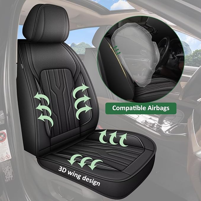 YORKENIC Fit for Jaguar F-Pace Seat Covers Front Set 2017-2024 2025: Breathable Leather Car Seat Covers Compatible Airbag (2 Front Set, Black)