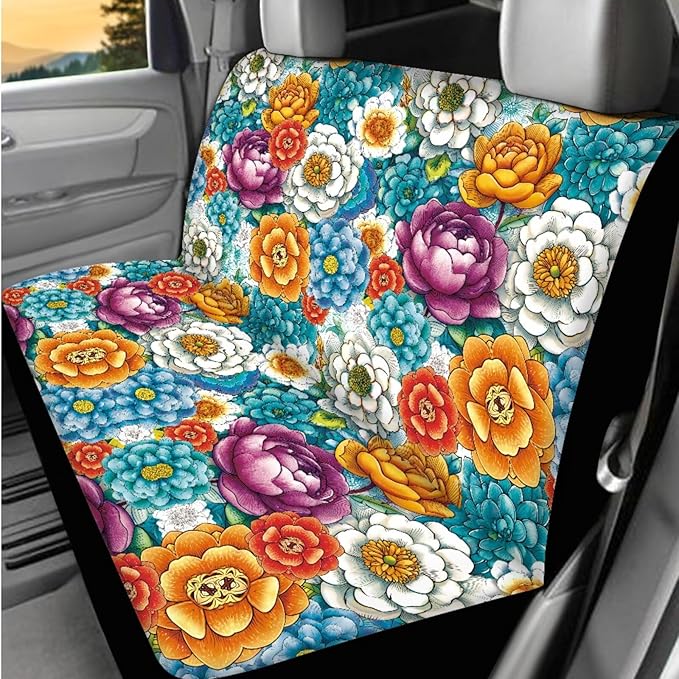 Dngkaoje Blossom Lotus Car Seat Covers Full Set 13 Pcs Universal Car Interior Accessories Hippie Flower Steering Wheel Covers Armrest Pads Handbrake Gear Cover,Fit for Most Truck SUV
