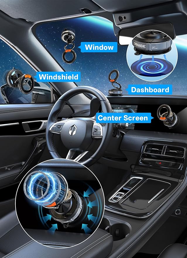 Magnetic Phone Holder for Car Heavy Duty Model 360° Adjustable Zinc Foldable Vacuum Suction Cup Phone Mount for Magsafe Cell Phone Holders for Your Car Accessories for iPhone 17-14,Gifts For Men Women