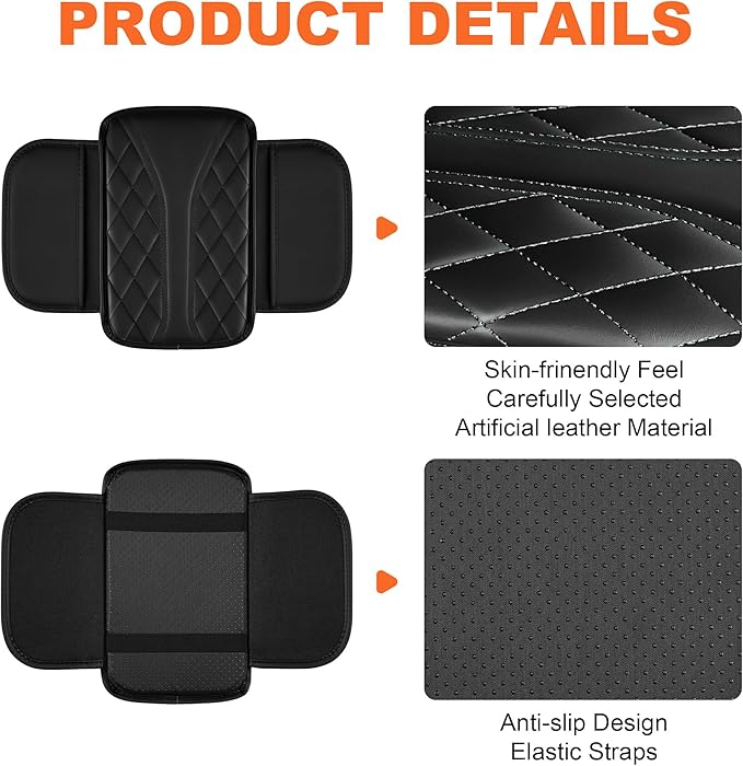 Center Console Cover Fit for Chevrolet/Chevy Bolt Waterproof Armrest Cover with Soft Leather,Anti-Scratch Auto Armrest Pad Accessory （Black