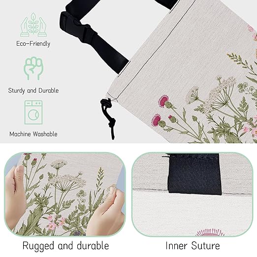 NHNXHWIA Wild Flowers Car Garbage Bag,Botanical Herbs Waterproof Small Car Trash Bag Hanging Back of Seat,Drawstring Hanging Car Trash Bag with Adjustable Buckle for Car Accessories
